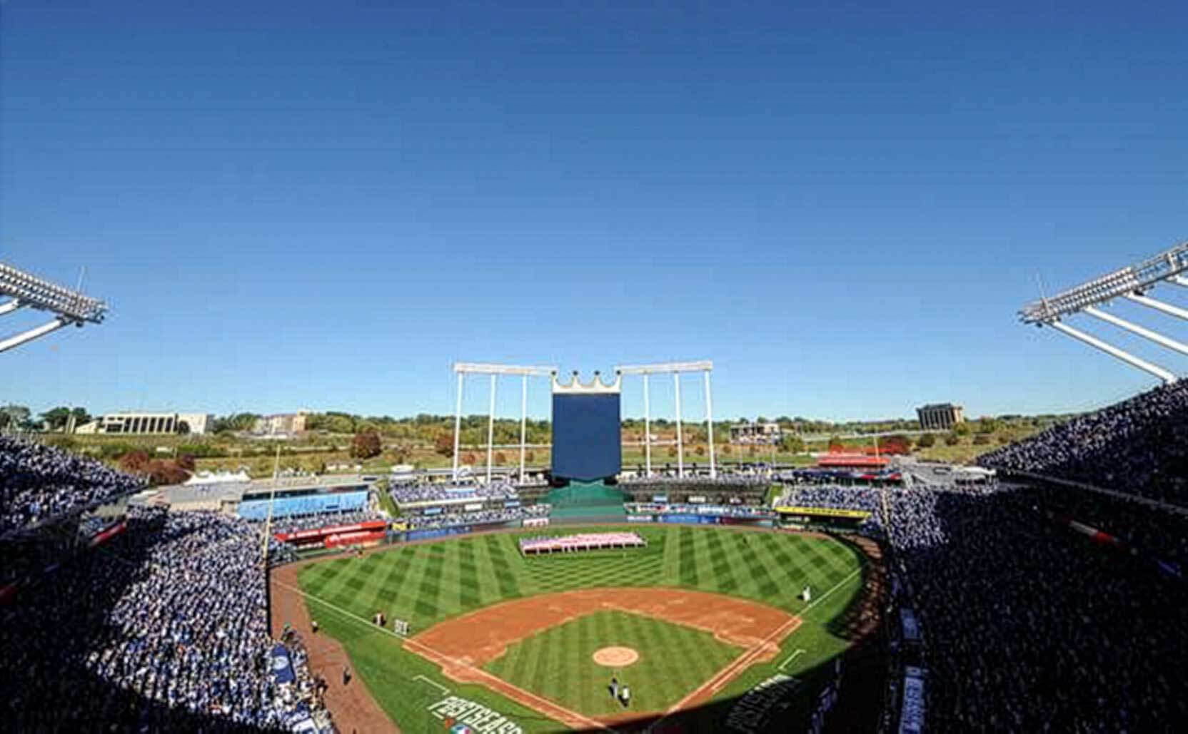 Kansas City Royals baseball stadium with a clear blue sky